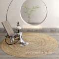 Natural fiber braided straw indoor outdoor round rug